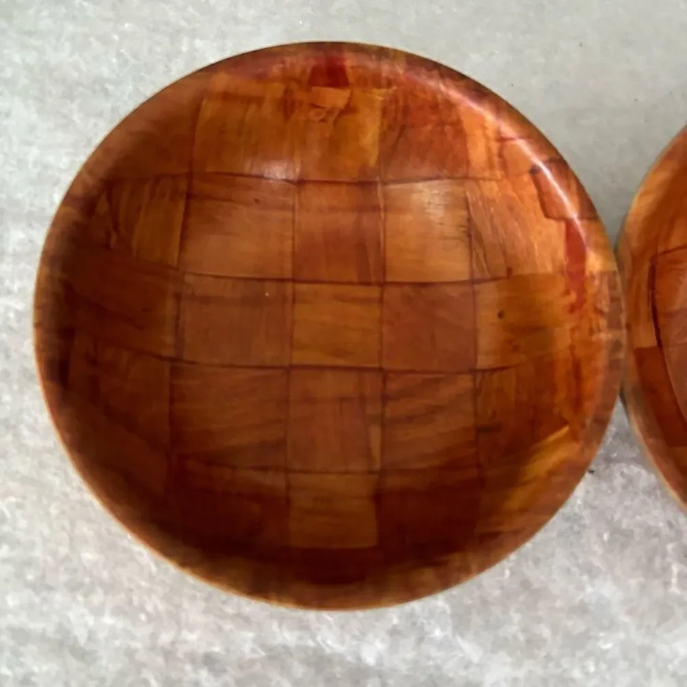 2 Vintage Wooden Woven Salad Bowls